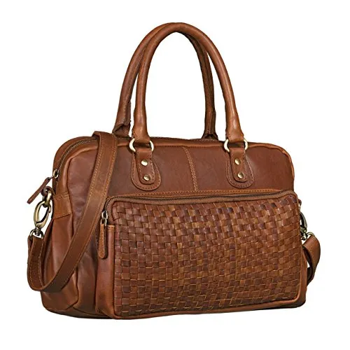 Produktbild STILORD Elena Vintage Handtasche Damen Umhängetasche geflochten Elegante Ledertasche Shopping Ausgehen weiches Leder Farbe:Cognac - braun