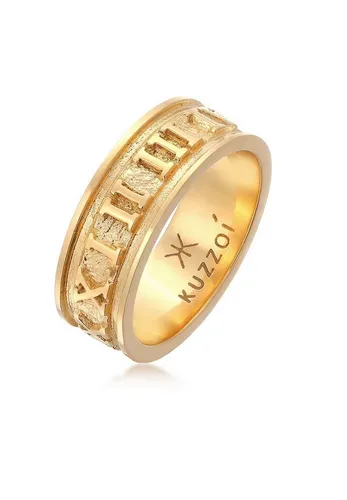 Kuzzoi Herrenring golden - Massiver Bandring aus 925 Sterling Silber - Eleganter Herrenring mit römischen Ziffern, aus hochwertigem vergoldetem 925 Sterling Silber, ideal als modisches Accessoire und Geschenk für besondere Anlässe.