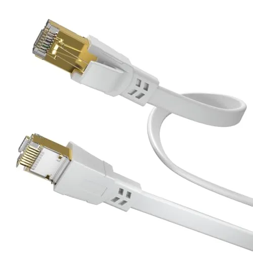Cat 8.1 LAN Kabel Flach 10m – High Speed Ethernet Netzwerkkabel 40 Gbit/s 2000 MHz Patchkabel RJ45 S/FTP PiMF Kupfer – Internetkabel für PC, Router, Modem, Switch, Smart TV, PS5, Xbox – Weiß