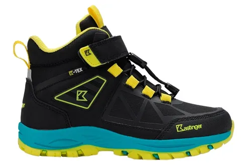 Kastinger Karlspitz Mid V EV KTX Kinder-Wanderschuhe - Wasserdicht schwarz/gelb - Robuste Kinder-Wanderschuhe mit wasserdichter K-TEX Membran und atmungsaktiver K-CELL Einlegesohle für ultimativen Komfort und Halt bei Outdoor-Aktivitäten.