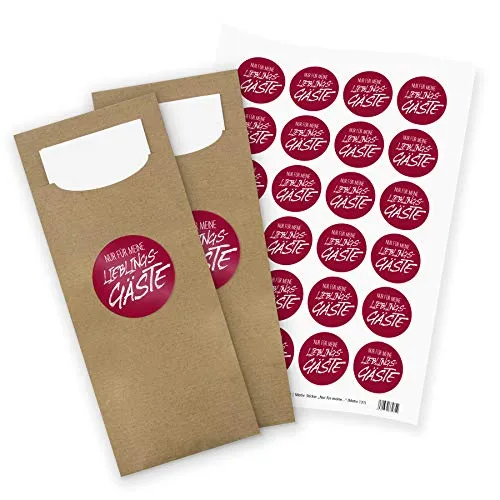 itenga 24x Bestecktasche/Pochetten braun mit Serviette + Stickerbogen Nur für Meine Lieblingsgäste (Motiv 131)