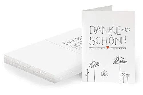 Geschenkanhänger - Dankeschön - Weiß mit Blumen, originelle Mini Dankeskarten zum Geschenke Beschriften, Handlettering, edel exklusiv individuell, A7 Recyclingpapier Klappkarten 25