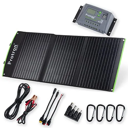 Protron Faltbares 100W Mono-Kristallin Solarmodul mit PWM Laderegler