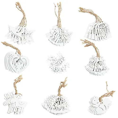 Ideen mit Herz 68 Weihnachts-Anhänger | Baumschmuck für Weihnachten | Christbaumschmuck aus Holz | 2,5 cm bis 7 cm groß | 3 mm stark | weiß | 68 Stück | DIY Dekoration, Weihnachtsschmuck, Holzanhänger