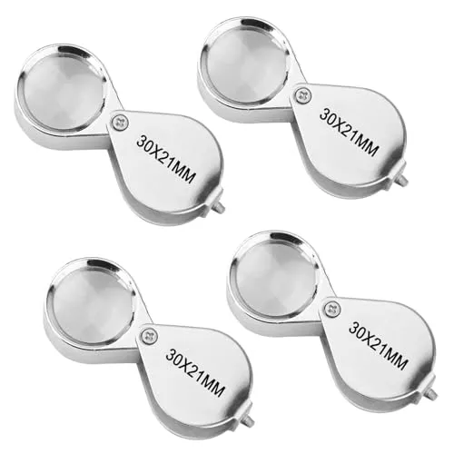 UQTUKO Juwelierlupe, 4pcs 30-Fache Vergrößerung Faltlupe Taschenlupe Antiquitäten Lupe Augenlinse Lupe Handschleife Kleine Lupe für Diamanten, Schmuck, Pflanzen, Münzen, Briefmarken