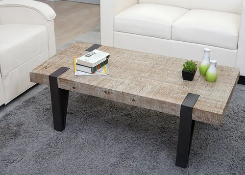 Couchtisch MCW-A15b - Rustikaler Wohnzimmertisch aus massivem Tannenholz - Rustikaler Couchtisch aus massivem Tannenholz mit stabilen Metallfüßen, ideal für jedes Wohnambiente. Leicht und standfest dank durchdachtem Design.