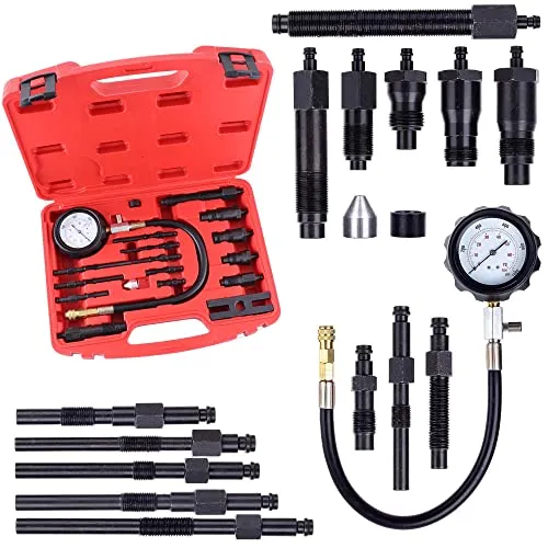 Druckverlust Tester Set für Dieselmotoren - Professionelles Werkzeug zur Zylinderdruckprüfung an Dieselmotoren, inklusive Schnellkupplung und vielseitigen Adaptern, ideal für Mechaniker und Heimwerker.