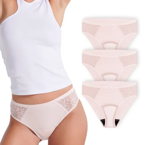 siegmund care Damen Perioden Slip mit Spitze - Eleganter Damen Perioden Slip mit seitlicher Spitze, mehrfach verwendbar und waschbar. Saugstark: Bis zu 60 ml Flüssigkeit in 24 Stunden. Diskret und bequem für jeden Tag – ideal für Alltag und Sport.