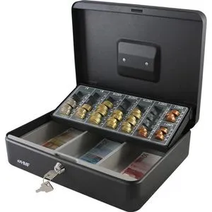 HMF Geldkassette 42152, mit Zylinderschloss, 30x9x24 cm, schwarz, mit Zählbrett und Scheinfach