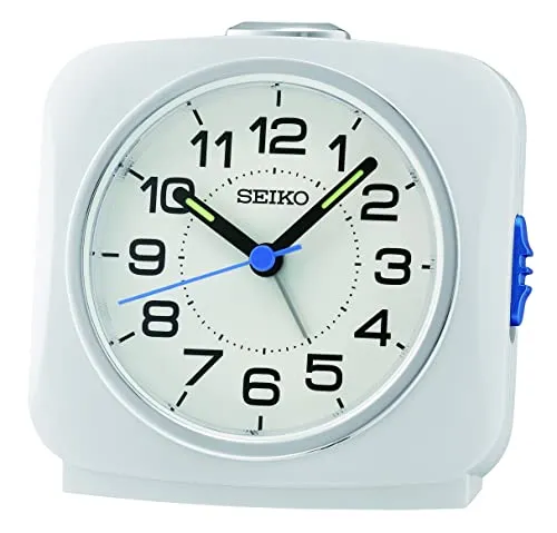 Seiko QHE194W Wecker mit Schlummerfunktion - Wecker in klassischem Design mit Piep-Alarm und schleichendem Sekundenzeiger. Ideal für Nachttisch oder Schreibtisch, bietet gute Ablesbarkeit dank Leuchtzifferblatt und ist nahezu geräuschlos.