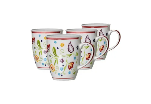 Ritzenhoff & Breker Becher Shanti 320 ml 4er Set - 4-teiliges Kaffeebecher-Set aus hochwertigem Porzellan mit farbenfrohem Paisley-Dekor. Ideal für den täglichen Gebrauch, spülmaschinen- und mikrowellenfest. Maße: ca. 12 x 9 x 10 cm, Inhalt: 320 ml pro Becher.