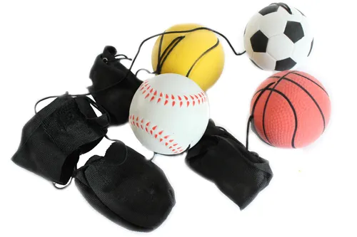 4er Set Springball/Returnball/Flummi mit Armband & Schnur Ø 6,3cm