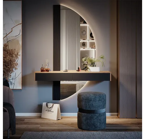 Vicco Schminktisch Melisa Eiche Schwarz 120 cm mit 2 Schubladen