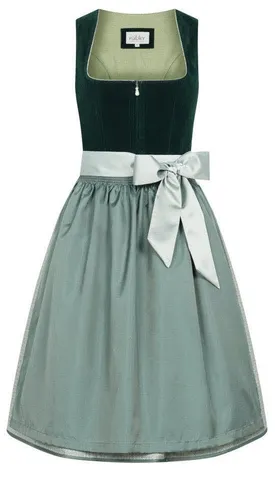 Nübler Trachtenkleid Midi Dirndl Elke in Grün - Elegantes Midi Dirndl in Grün, ideal für festliche Anlässe, mit eckigem Ausschnitt und praktischem Reißverschluss vorne für einen perfekten Sitz.