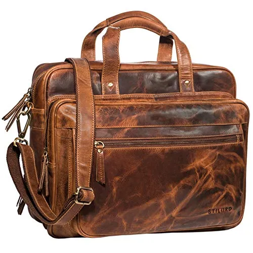 STILORD Herren-Businesstasche aus Leder cognac - Vintage 15,6 Zoll Laptoptasche 'Walt' - Aktentaschen mit stilvollem Vintage-Design, aus hochwertigem Rindsleder für maximalen Komfort und Organisation im Berufsalltag.