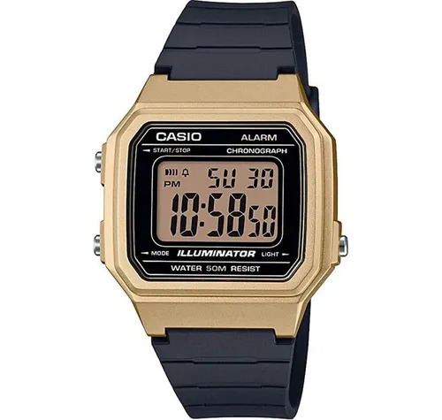 Casio W-217HM-9A Illuminator Alarm Chronograph - Armbanduhren für Herren mit digitaler Anzeige, wasserdicht bis 50 m und vielseitigen Funktionen wie Chronograph und Alarm. Stilvolles Design in Schwarz und Gold.