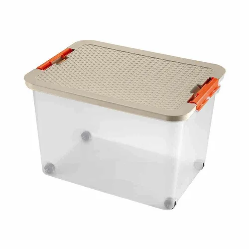 Rollerbox 45l mit Deckel - 2er Set - Boxen zur Aufbewahrung, transparent und modern, ideal für Ordnung im Zuhause mit 45 L Volumen pro Box.