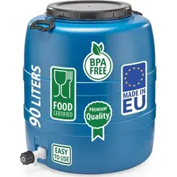 Weithalsfass Fasssilage Gepäcktonne Gärfass Gärbehälter Futtertonne 90 Liter mit Deckel Griffen und Hahn blau - Blau