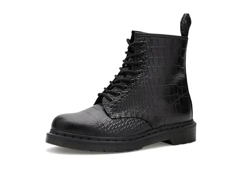 Dr. Martens Damen Schnürboot schwarz - Stilvoll und robust - Wanderschuhe aus Leder in Croco-Optik mit Plateausohle und Goodyear Rahmennaht, ideal für modebewusste Frauen, die Komfort und Langlebigkeit schätzen.