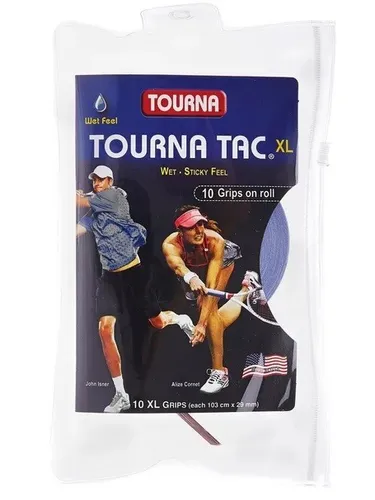 Tourna Overgrip Tac XL 0.55mm blau 10er Rolle - Tennis-Zubehör mit verbesserter Klebrigkeit und Griffigkeit, ideal für Spieler mit geringerem Schwitzen. Ausgezeichnet mit 