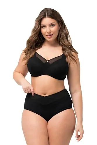 Ulla Popken Damen Shaping-maxislip, Breiter Meshbund, High Waist Shaping-Maxi-Brief, Mesh, Schwarz, 58-60 Große Größen EU