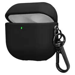 kwmobile Kunstleder Hülle für Apple Airpods 4 Case - Slim Cover mit Karabiner - Kopfhörer Tasche - Etui in Schwarz - Schwarz