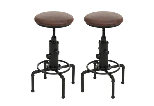PROREGAL® Barhocker 2x Barhocker Sitzhöhe 62-85cm Braun-Schwarz drehbar Metall Kunstleder