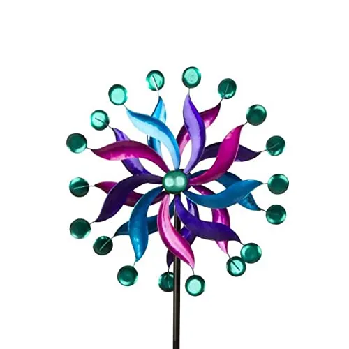 Windrad Metall doppelt Bunt Gartenstecker H 182 cm D 48 cm Windspiel Garten Windmühle