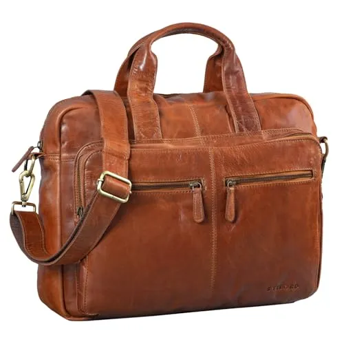 STILORD 'Leandro' Laptoptasche 15.6 Zoll - Hochwertige Messenger-Bag aus edlem Büffelleder mit Trolley Aufstecksystem und 7 Fächern für optimale Organisation. Ideal für Geschäftsreisen und den täglichen Bürobedarf.