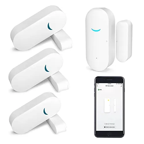 QinSoon WiFi-Türfenstersensor: Smart Window Detector, Tuya Alarm mit kostenloser Benachrichtigung, Home Security System, kompatibel Alexa Google Home (4 Pack)
