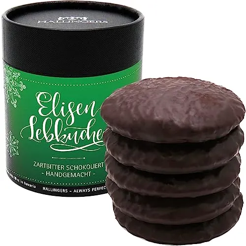 Hallingers 5 saftige Elisen-Lebkuchen hoher Kernanteil handgemacht in edler Papierdose - Made in Germany