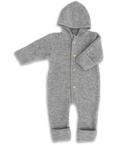 Engel-Natur Baby Overall mit Kapuze aus Bio Schurwoll-Fleece, Hellgrau Melange - Overalls für Baby-Jungen aus 100% Bio Schurwoll-Fleece, besonders warm und weich, ideal für kalte Tage.