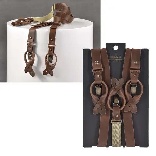 Sir Redman Herren Hosenträger aus Leder 25mm Y-Form mit Clips - Hochwertige Herren Hosenträger in braun aus Leder, ideal für den stilvollen Look. Mit robusten Clips und Knöpfen für sicheren Halt.