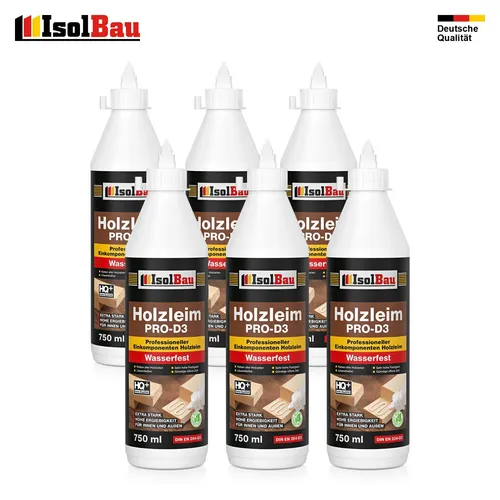 Holzleim D3 Holzkleber Weißleim 6 x 750 ml (860 g) Wasserfest Leim Kleber