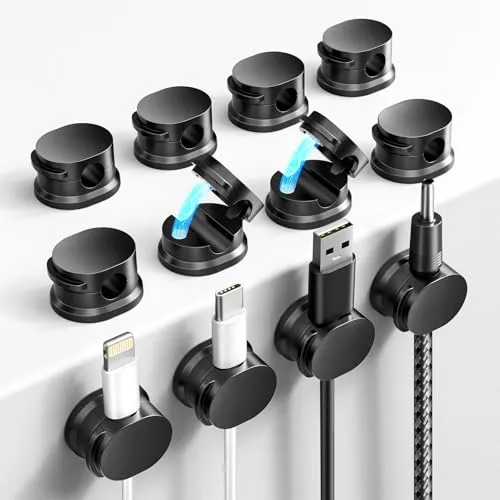 COCOMAX 12 Stück Kabelhalter Selbstklebend Kabelclips, Stark Haftende Kabelhalter Magnetisch Kabel Organizer Clips, große Blende Kabelmanagement für Schreibtisch, Nachttisch, USB Cable Holder