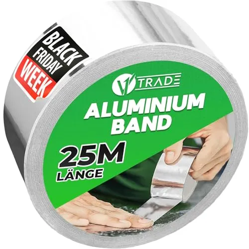 V1 TRADE Aluminium Klebeband Hitzebeständiges 48 mm x 25 m - 1 Rolle Wasserdichtes Alu Klebeband zum Reparieren von Metalloberflächen - Metallklebeband UV Beständig - Starke Aluband Selbstklebend