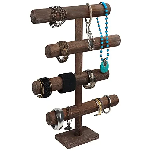 BELLE VOUS 4 Stufen Schmuck Ständer aus Holz - Schmuckständer: Stilvoller 4-stufiger Organizer aus hochwertigem Paulownien Holz, ideal für die übersichtliche Aufbewahrung von Ketten, Armbändern und Uhren.