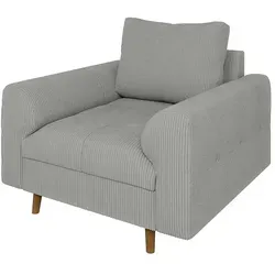 S-Style Möbel Sessel Zara im skandinavischen Stil - Einzelsessel mit hochwertigem Cord-Stoff und braunen Holzfüßen, bietet optimalen Komfort durch Wellenfederung und dicke Kissen für entspannte Stunden.