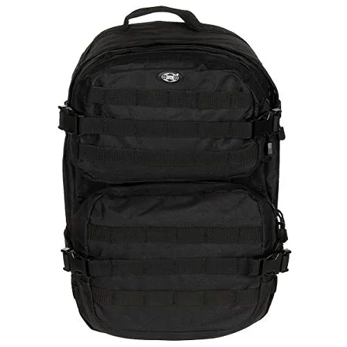 MFH US Rucksack Assault II (schwarz) - Robuster Rucksack mit 3 großen Fächern, integrierter Trinkblase und MOLLE-Befestigungssystem. Ideal für Outdoor-Abenteuer und taktische Einsätze.