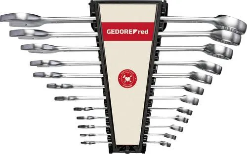 Gedore RED 3300989 Ring-Maulschlüssel-Satz 07 - 29mm - Werkzeug-Sets mit abgewinkeltem Ring und Maul für besseren Zugang, aus hochwertigem Chrom-Vanadium-Stahl, ideal für präzise Arbeiten.