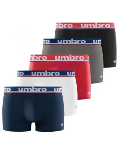 Umbro Boxershorts Herren 100% Baumwolle, Unterhosen Männer, Bequem (5er Pack), Schwarz/Grau/Blau/Rot/Weiß, S