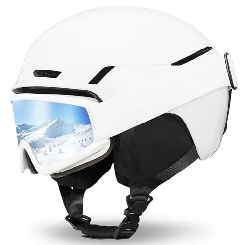 VCOROS Skihelm mit Skibrille DXH-816 Skihelme für Erwachsener Damen Herren | Ski Helmet mit Abnehmbare Ohrpolster Atmungsaktiver Stoßdämpfung UV Verstellbarer Snowboard Helm für Skifahren