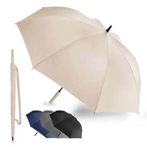LANGENBERG Regenschirm groß mit [Ø138 CM SPANNWEITE] inkl. automatischer Öffnung - Sturmfest mit stilvollem Griff - XXL Regenschirm Herren und Damen - Stockschirm groß samt Tragehülle