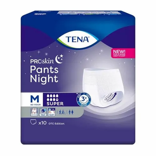 TENA Pants Night Super M - Inkontinenzschutz für die Nacht - Inkontinenzeinlagen, 4X10 Stück für sicheren und bequemen Schutz während der Nacht, versandkostenfrei erhältlich.