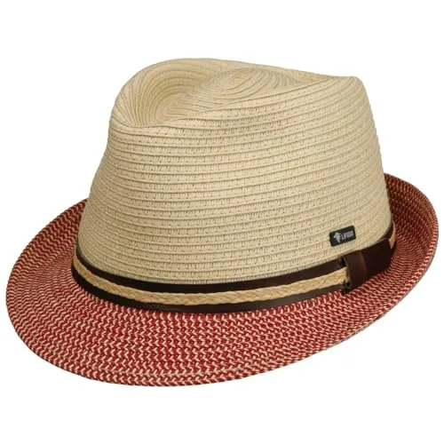 Lipodo Montenovo Trilby Strohhut Mehrfarbiger Hut Klassische Form Herren Made in Italy Frühjahr Sommer beige-rot L (58-59 cm)