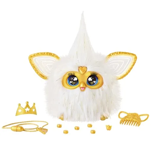 Furby Gold Glam - Interaktives Plüschtier - Interaktive Plüschtiere, spricht Englisch & Furbish, reagiert auf Sprache und bietet über 600 Antworten – ideal für kreatives Spiel und Freundschaft.
