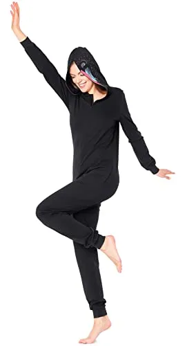 Ladeheid Damen Schlafoverall aus Baumwolle - Bunter Jumpsuit mit Kapuze - Damen-Schlafanzug-Einteiler aus atmungsaktiver Baumwolle; ideal für gemütliche Nächte oder kreative Kostümpartys. Mit Kapuze, Taschen und einzigartigen Designs für jeden Anlass.