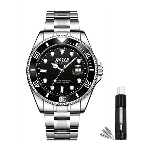 BOSCK Herren Analoguhr,Uhren für Herren 44 mm Großes Ziffernblatt Leuchtende Leicht Ablesbare Edelstahl Business Uhr Klassische Luxus,30M wasserdichte Armbanduhr Herren
