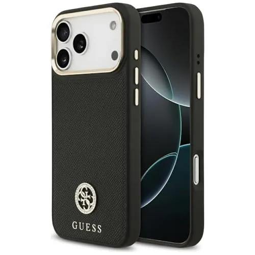 Guess Grained Strass Logo MagSafe iPhone 17 Pro Max Handyhülle - Elegante Schutzhülle für iPhone 17 Pro Max mit einzigartigem Strass-Logo und MagSafe-Kompatibilität - schützt stilvoll und ermöglicht kabelloses Laden.
