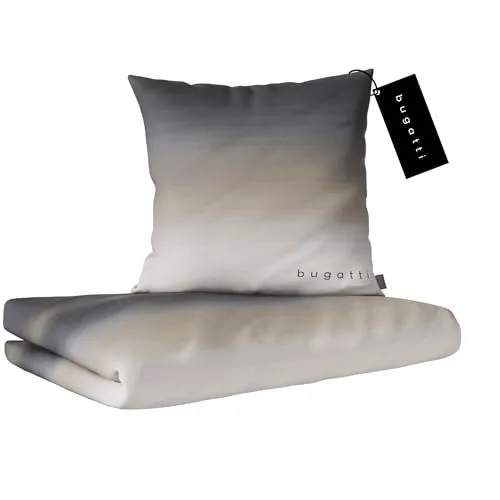 bugatti Bettwäsche 135 x 200 cm - Mako Satin in Grau Beige - Bettwäsche-Set aus 100% Baumwolle mit praktischem Reißverschluss, weich und anschmiegsam, ideal für jede Jahreszeit. Maschinenwaschbar und mit Ökotex 100 Zertifikat.